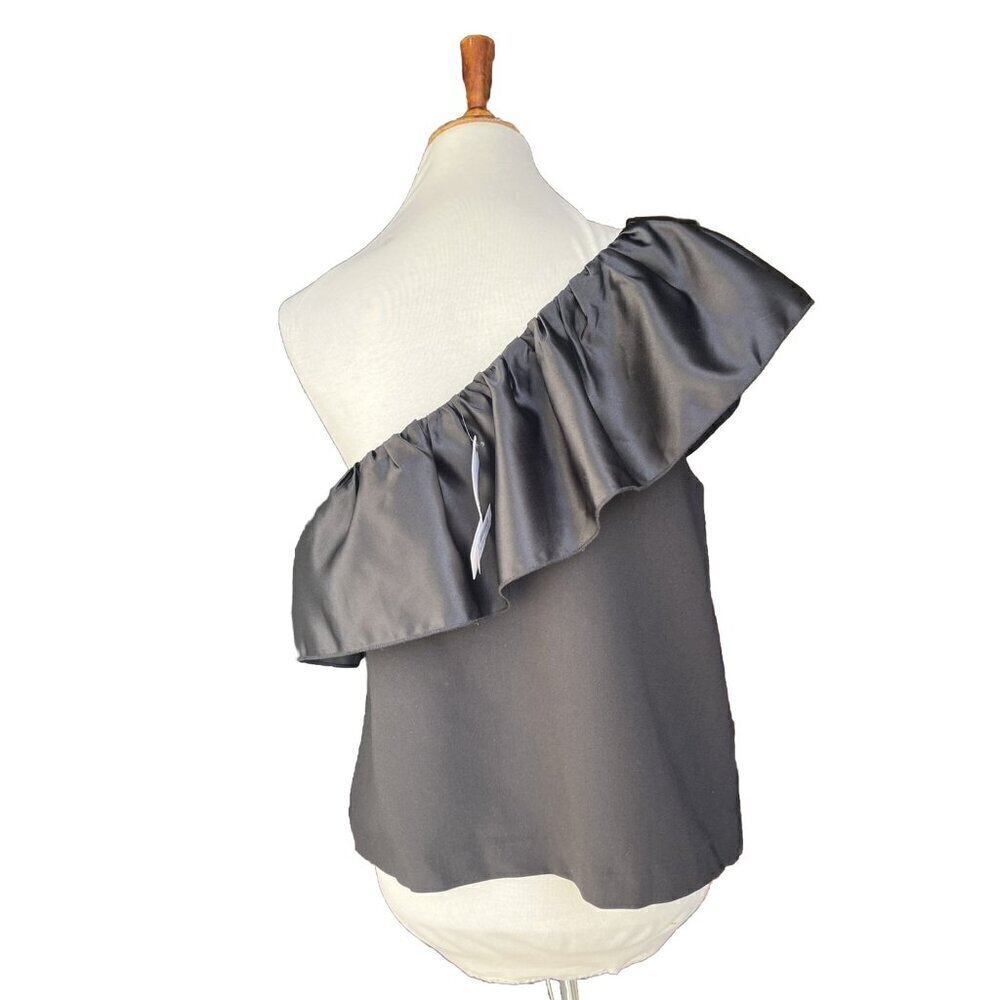 Endless Rose Womens Black One Shoulder Satin Ruffle Top Size L - Picture 9 of 9